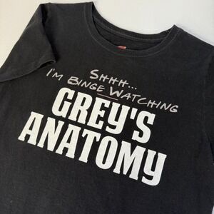 HANES "Shhh I'm Binge Watching Grey's Anatomy" T Shirt - Size‎ Small - Black
